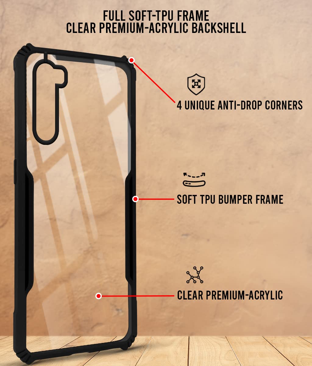 For OnePlus Nord Back Cover Case ( Shockproof with Polycarbonate Clear Panel | Professional Black)