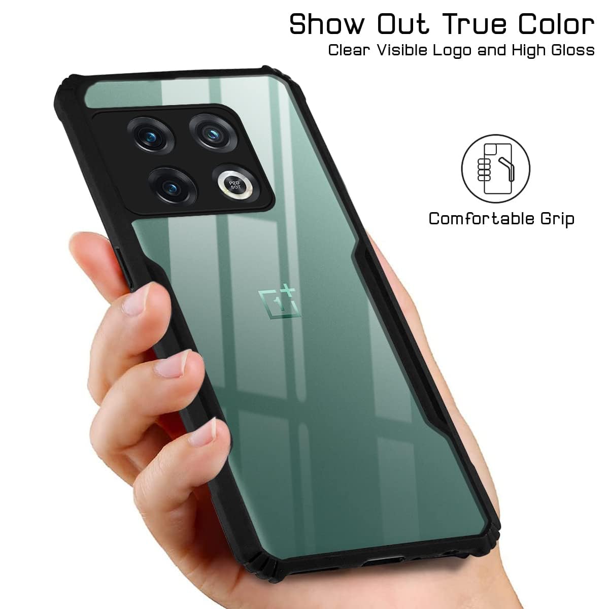 For OnePlus 10 Pro Back Cover Case (Shockproof with Polycarbonate Clear Panel | Professional Black)