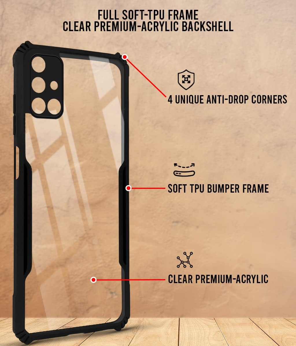 For Samsung Galaxy M31s Back Cover Case Hybrid (Shockproof with Polycarbonate Clear Panel | Professional Black)