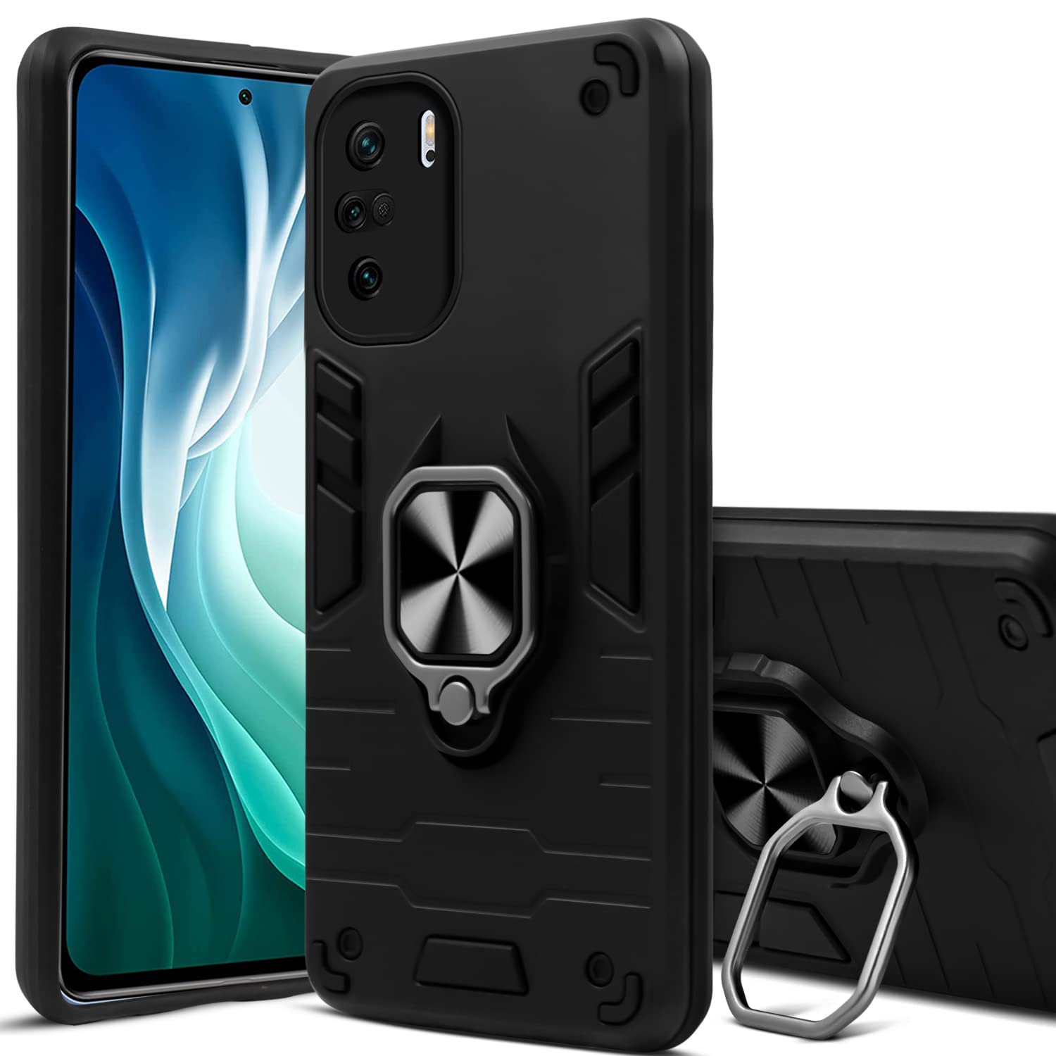 For Xiaomi Mi 11X | 11X Pro 5G Back Cover Case  (Dual Layer Hybrid Armor | Ring Holder & Kickstand in-Built | 360 Degree Shockproof Protection | Iron Black)