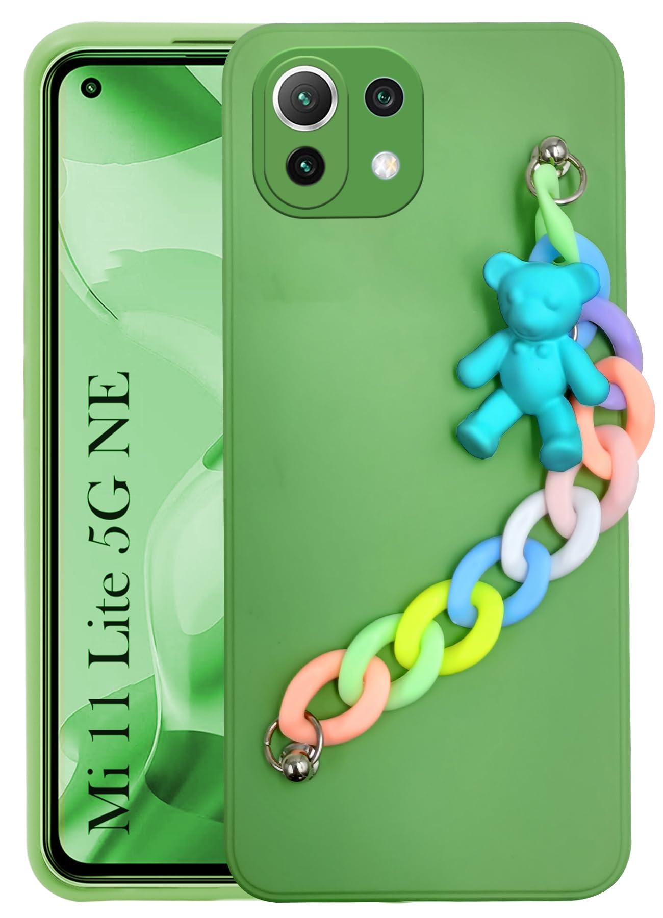 For Xiaomi 11 Lite 5G NE Back Cover Girls Case with Bracelet (Wrist Hanging Chain | Teddy Toy Cartoon)