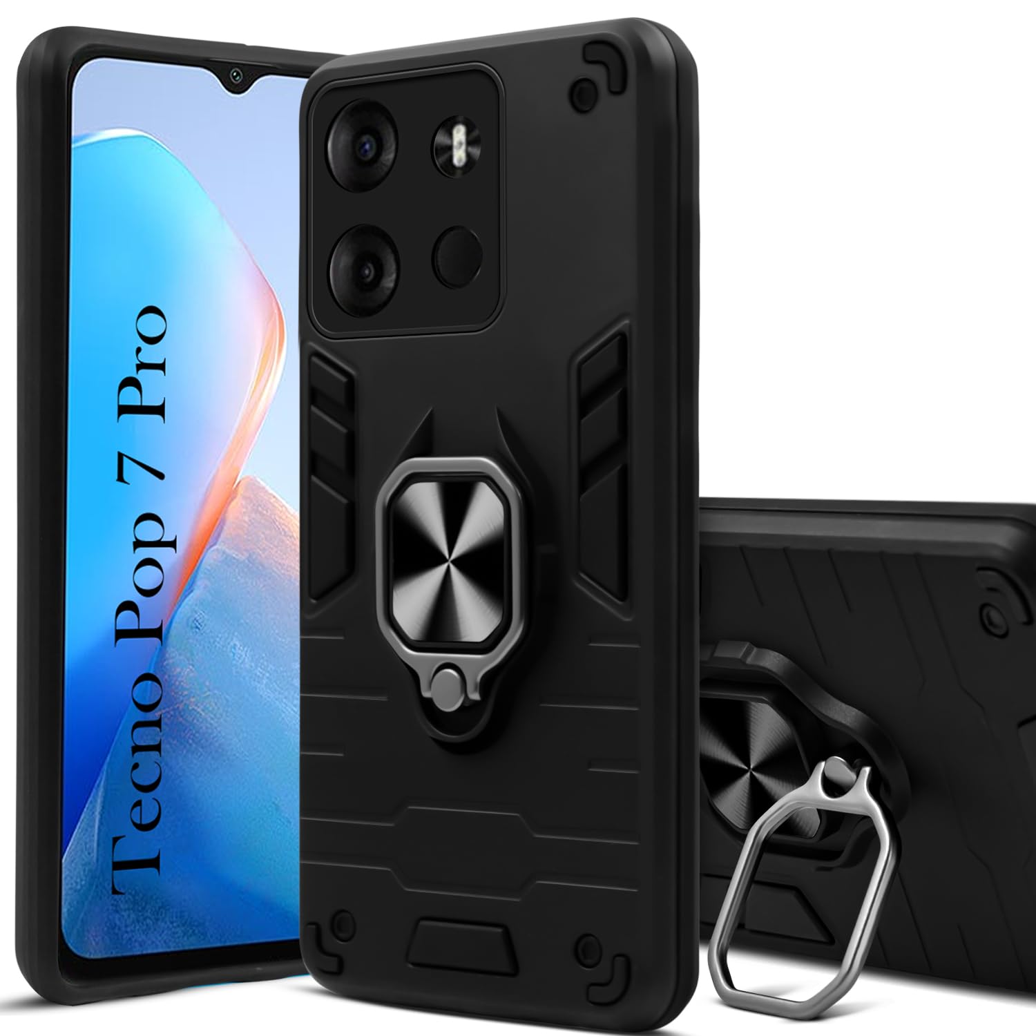 For Tecno POP 7 Pro Back Cover Case (Shockproof Polycarbonate Dual Layer Hybrid Armor)