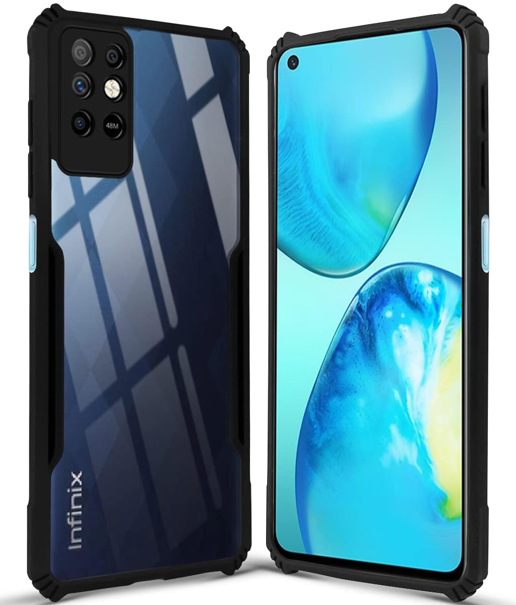 For Infinix Note 8i Back Cover Case (Shockproof with Polycarbonate Clear Panel | Professional Black)