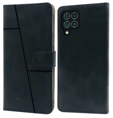 For Samsung Galaxy M62 Flip Cover Case (Stitched Leather Finish | Inner TPU | Foldable Stand | Wallet Card Slots)