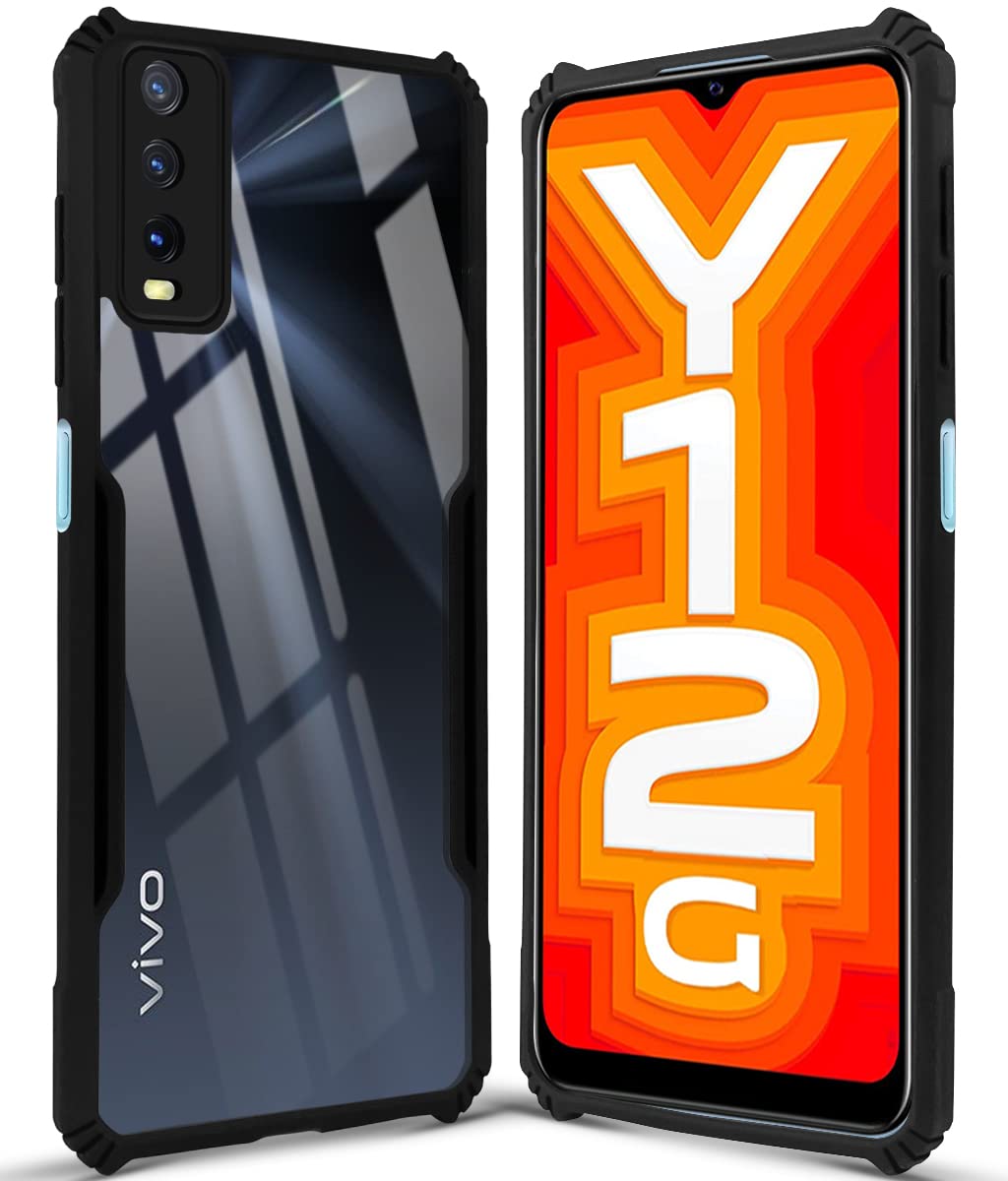 For Vivo Y12G Back Cover Case (Crystal Glass Back | Camera Protection | Shockproof Bumpers)
