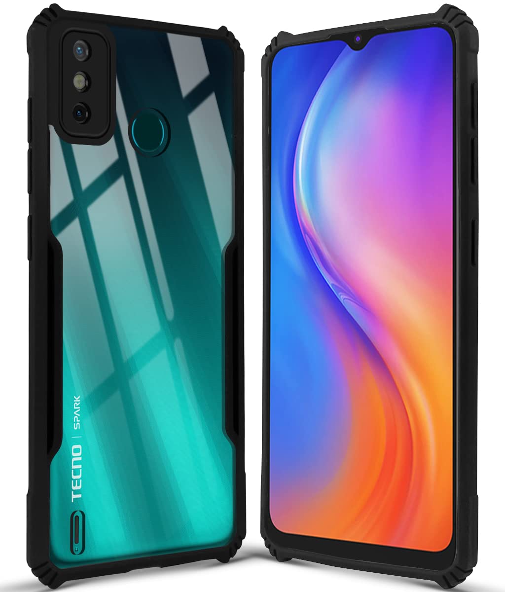 For Tecno Spark 6 Go Back Cover Case (Crystal Glass Back | Camera Protection | Shockproof Bumpers)