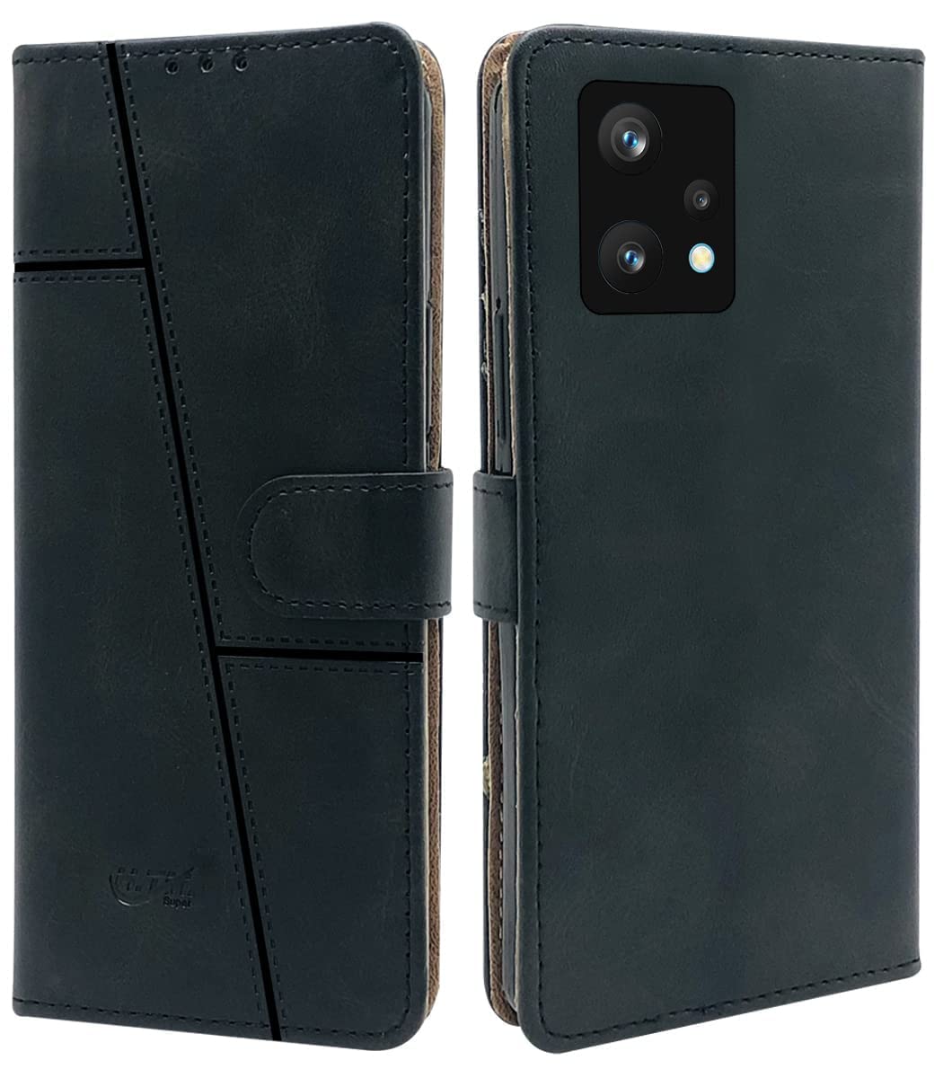 For Realme 9 Pro Flip Cover Case (Stitched Leather Finish | Magnetic Closure | Inner TPU | Foldable Stand | Wallet Card Slots)