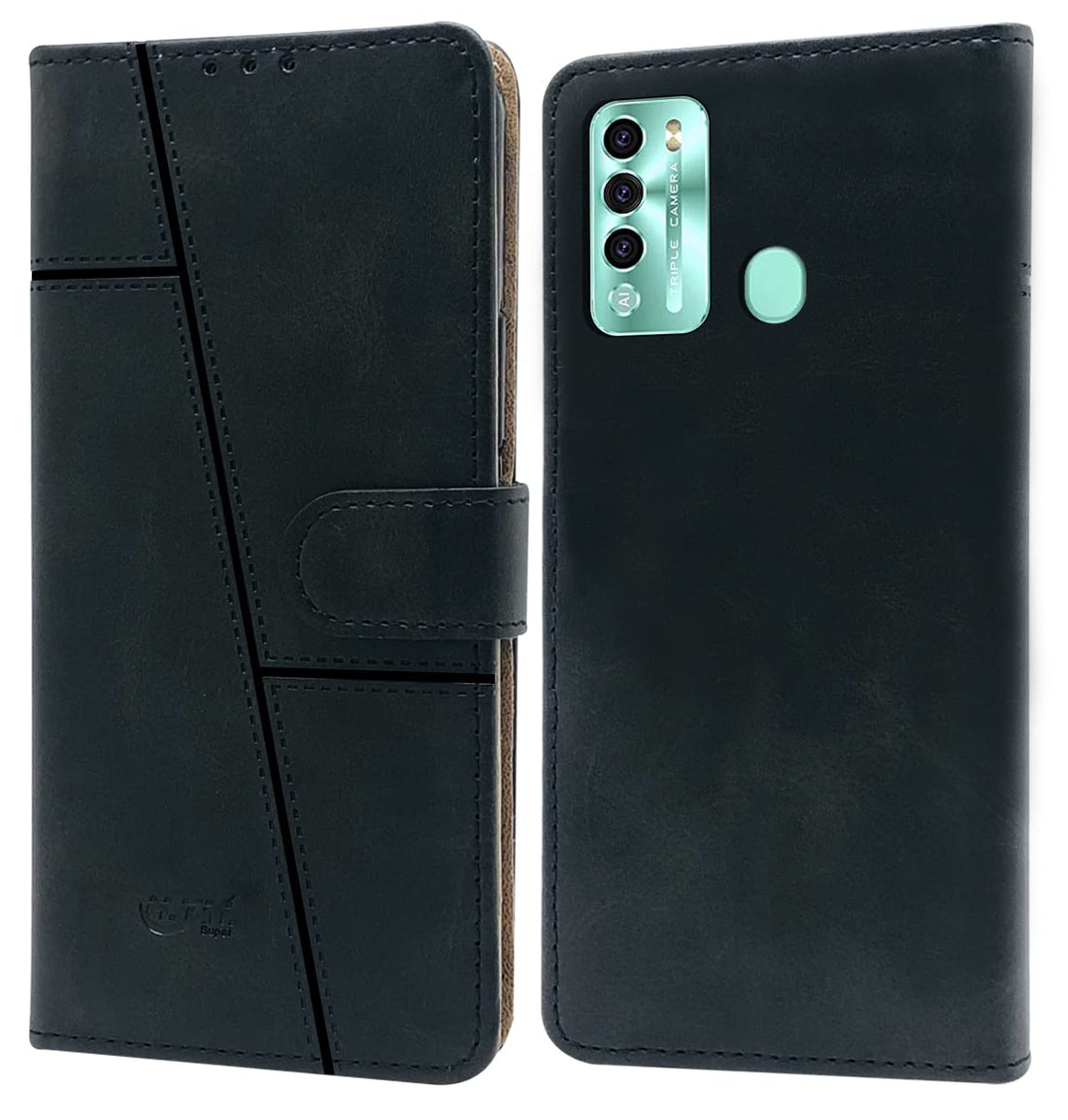 For Itel Vision 2 Flip Cover Case (Stitched Leather Finish | Magnetic Closure | Inner TPU | Foldable Stand | Wallet Card Slots)
