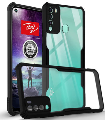 For Itel Vision 2 Back Cover Case (Crystal Glass Back | Camera Protection | Shockproof Bumpers)