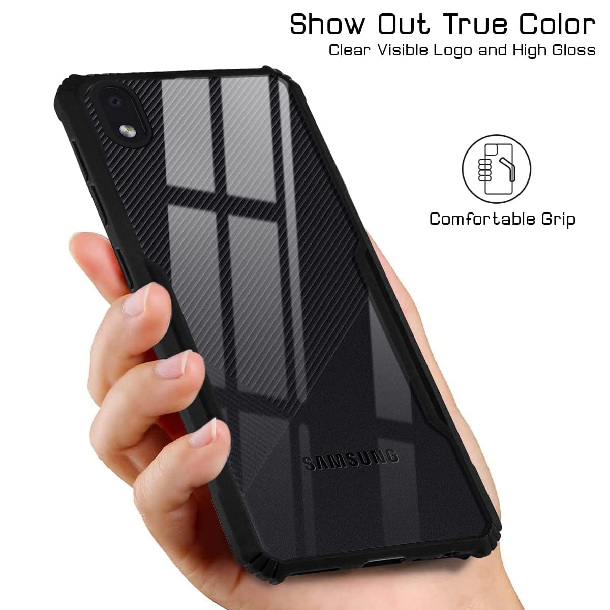 For Samsung Galaxy M01 Core Back Cover Case (Shockproof with Polycarbonate Clear Panel | Professional Black)