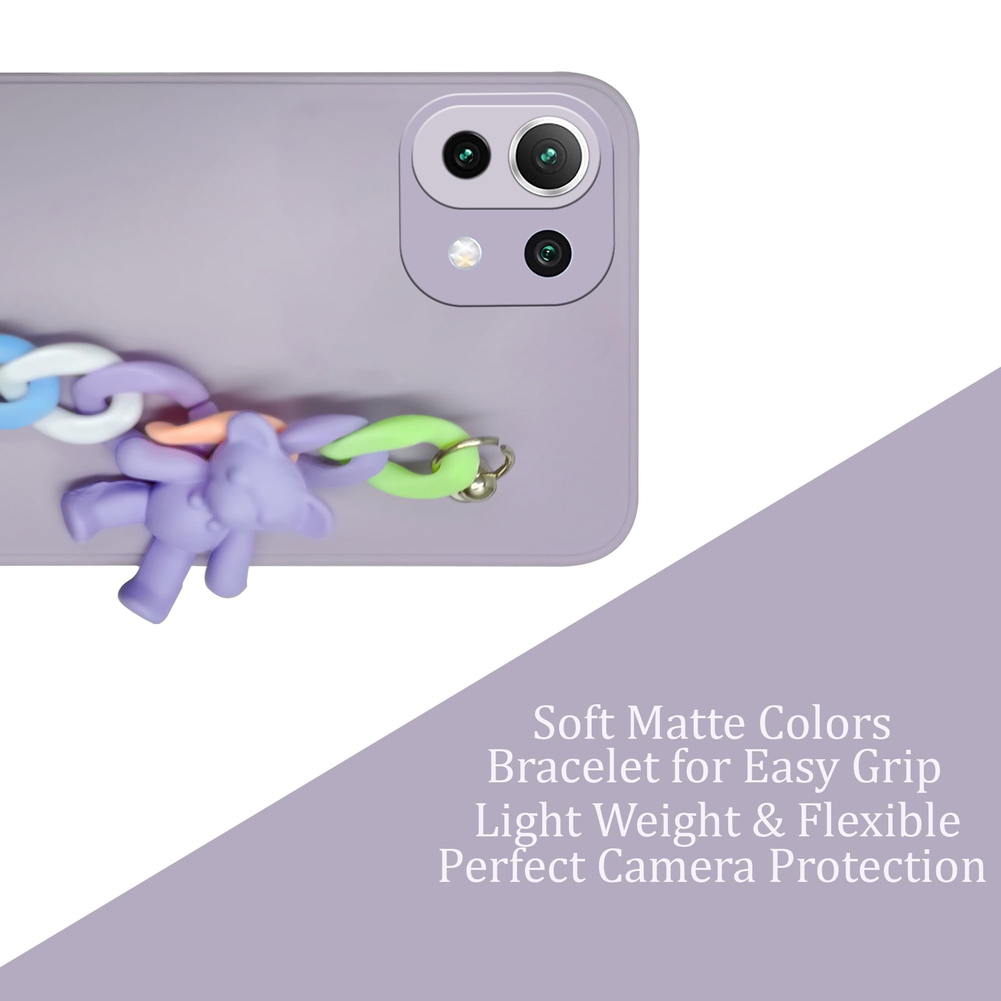For Xiaomi 11 Lite 5G NE Back Cover Girls Case with Bracelet (Wrist Hanging Chain | Teddy Toy Cartoon)