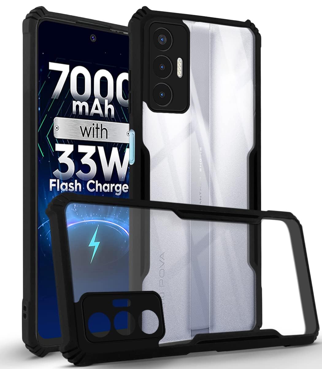 For Tecno Pova 3  Back Cover Case ( Shockproof with Polycarbonate Clear Panel | Professional Black)