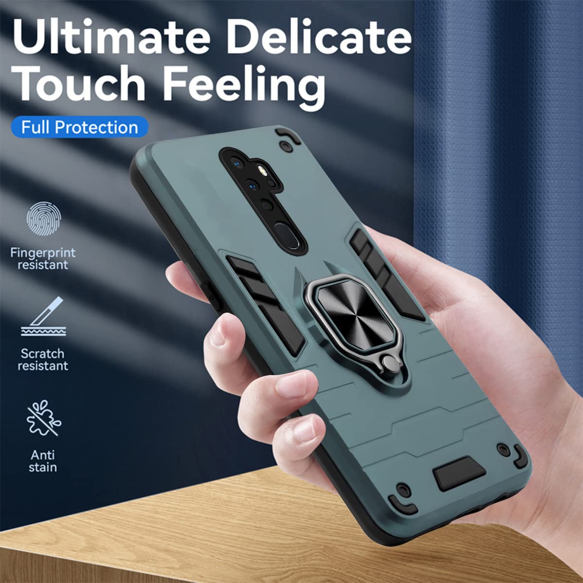 For Oppo A5 (2020) | Oppo A9 (2020) Back Cover Case (Dual Layer Hybrid Armor | Ring Holder & Kickstand in-Built | 360 Degree Shockproof Protection)