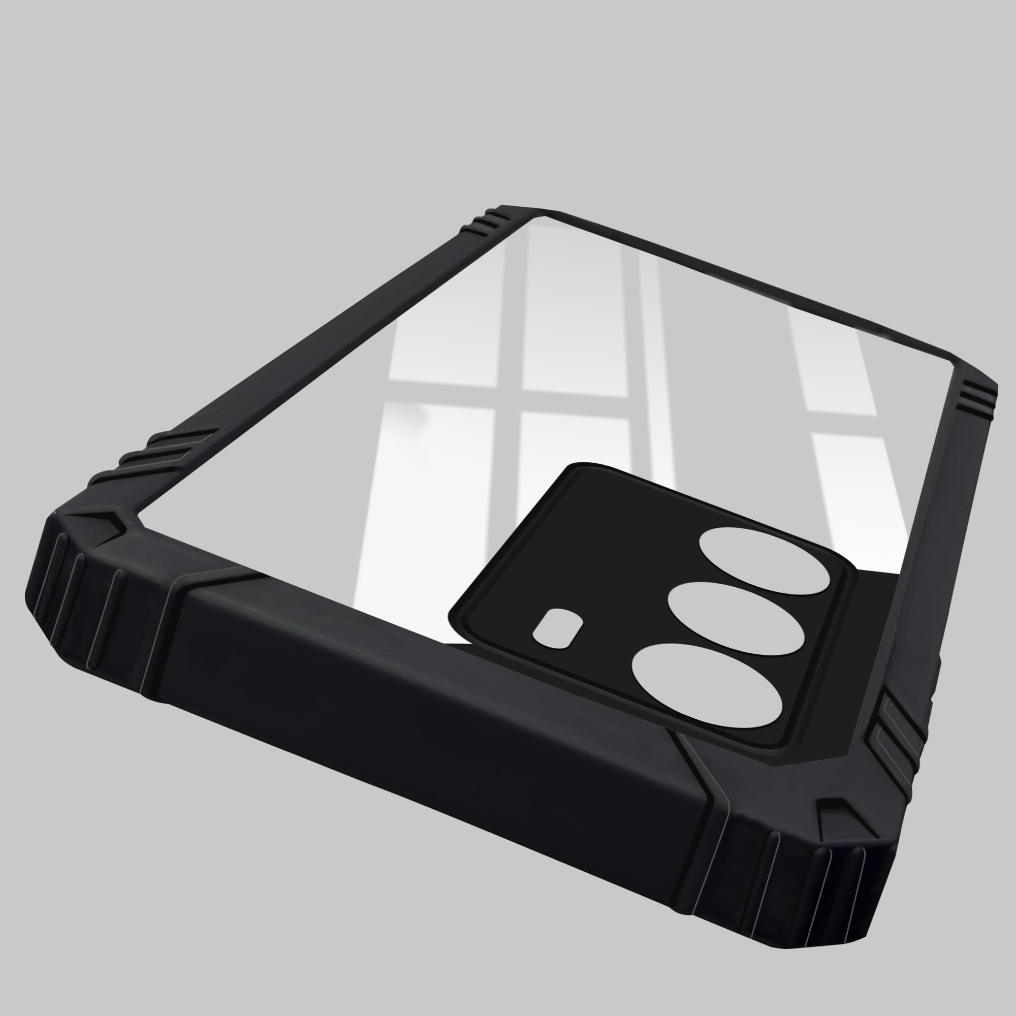 For Realme P3 Lite Crystal Back Cover Case (Ultimate Shockproof Bumpers | Anti Yellow | Rugged Armor | Hybrid PC | Black)