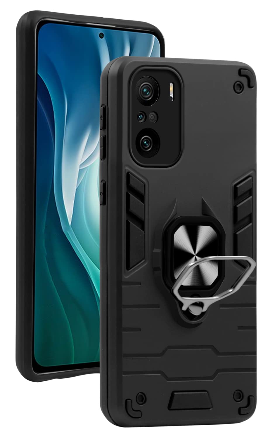 For Xiaomi Mi 11X | 11X Pro 5G Back Cover Case  (Dual Layer Hybrid Armor | Ring Holder & Kickstand in-Built | 360 Degree Shockproof Protection | Iron Black)
