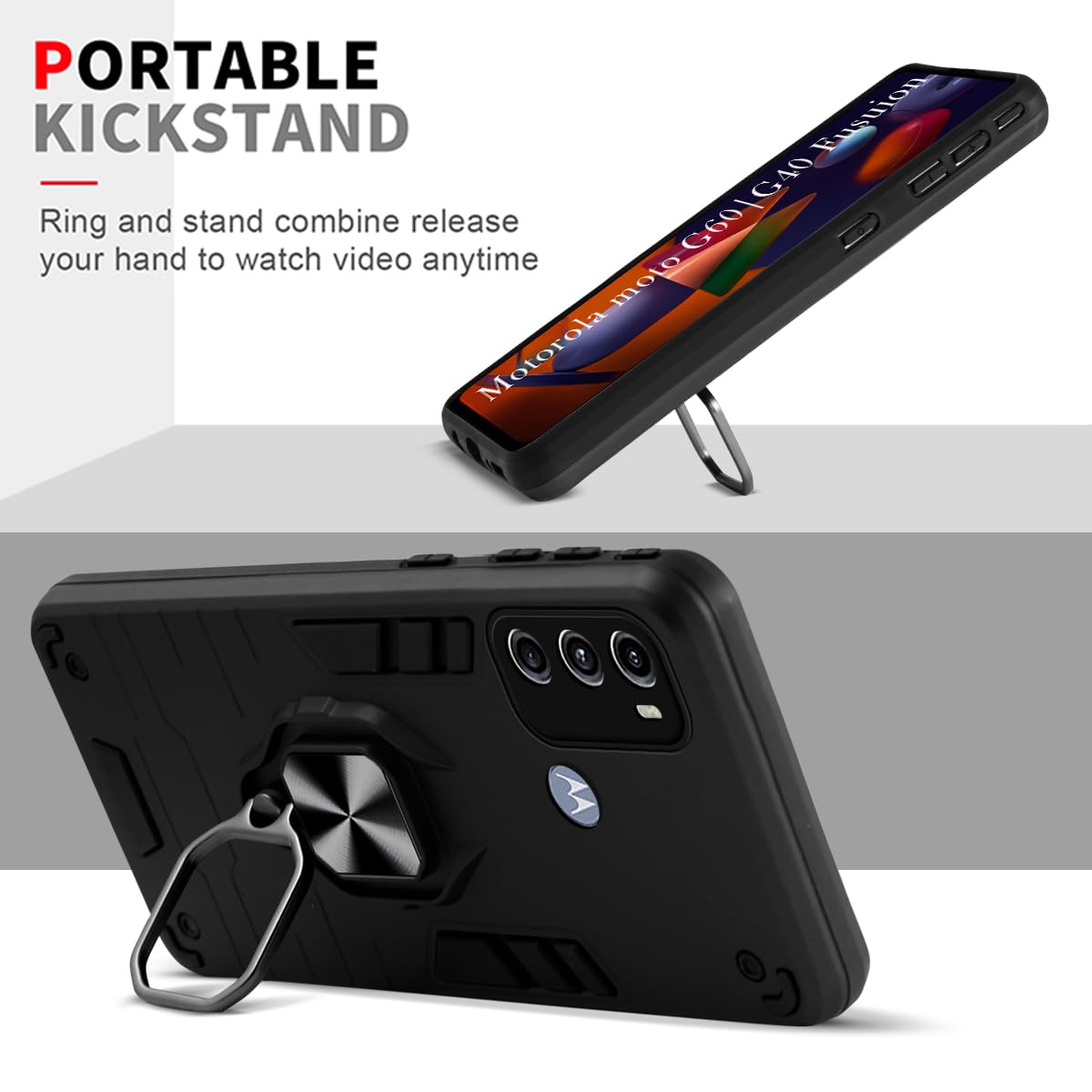 For Moto G40 Fusion | G60 Back Cover Case (Shockproof Polycarbonate Dual Layer Hybrid Armor | Robust Black)