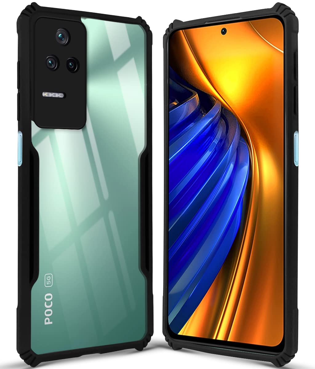 For Poco F4 5G Back Cover Case ( Crystal Glass Back | Camera Protection | Shockproof Bumpers | Professional Black)