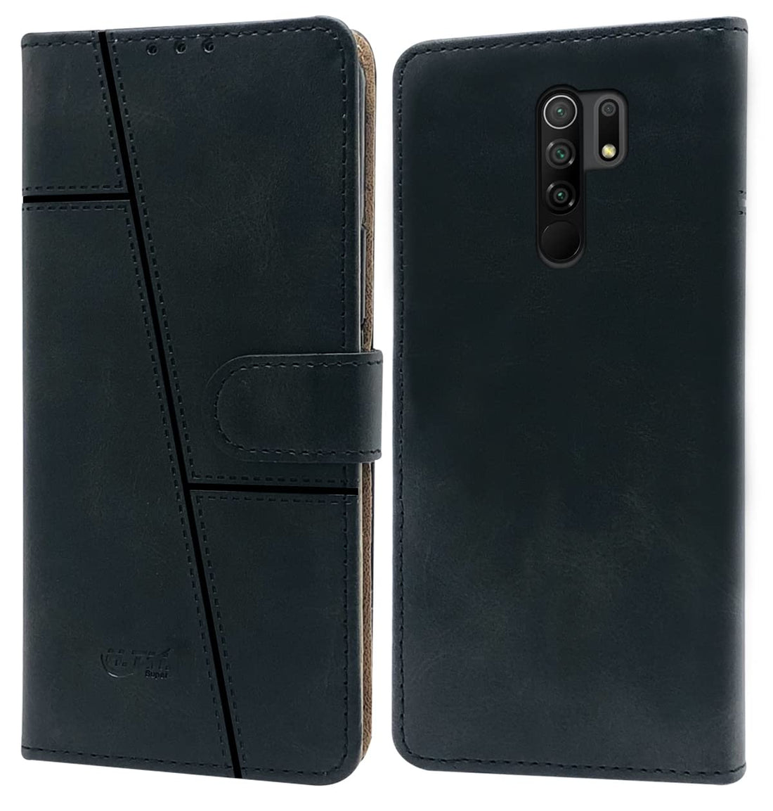 For Poco M2 Flip Cover Case (Stitched Leather Finish | Magnetic Closure | Inner TPU | Foldable Stand | Wallet Card Slots)