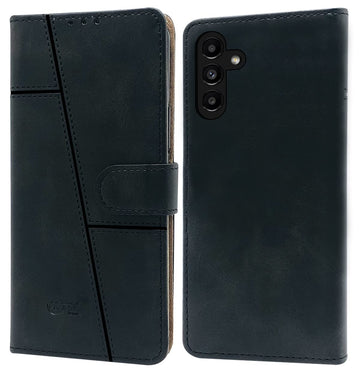 For Samsung Galaxy A13 5G Flip Cover Case (Stitched Leather Finish | Magnetic Closure | Inner TPU | Foldable Stand | Wallet Card Slots)
