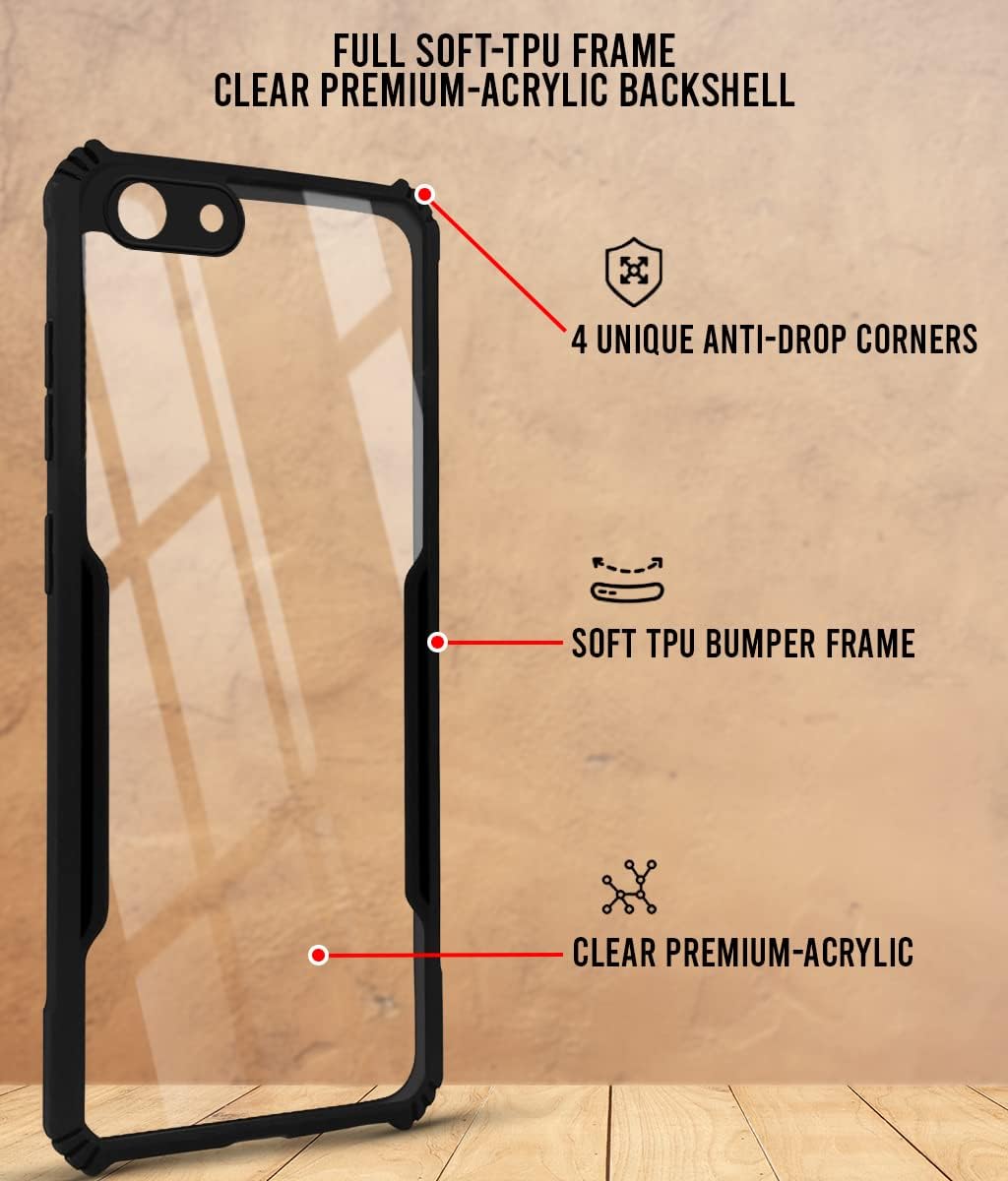 For Vivo Y53 Back Cover Case(Shockproof with Polycarbonate Clear Panel | Professional Black)