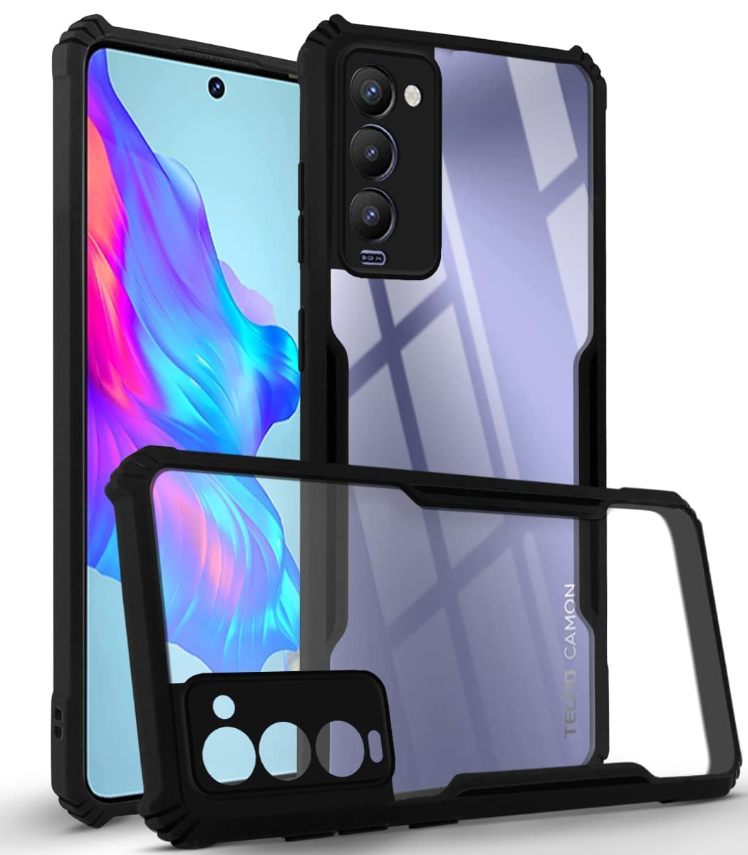 For Tecno Camon 18 Back Cover Case (Crystal Glass Back | Shockproof Bumpers)