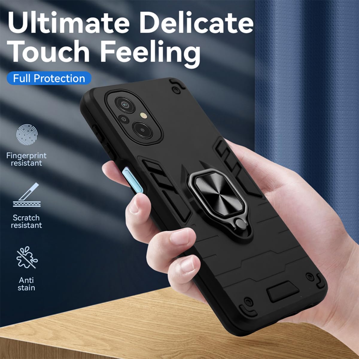 For Xiaomi Redmi 11 Prime Back Cover Case (Dual Layer Hybrid Armor | Ring Holder & Kickstand in-Built | 360 Degree Shockproof Protection)