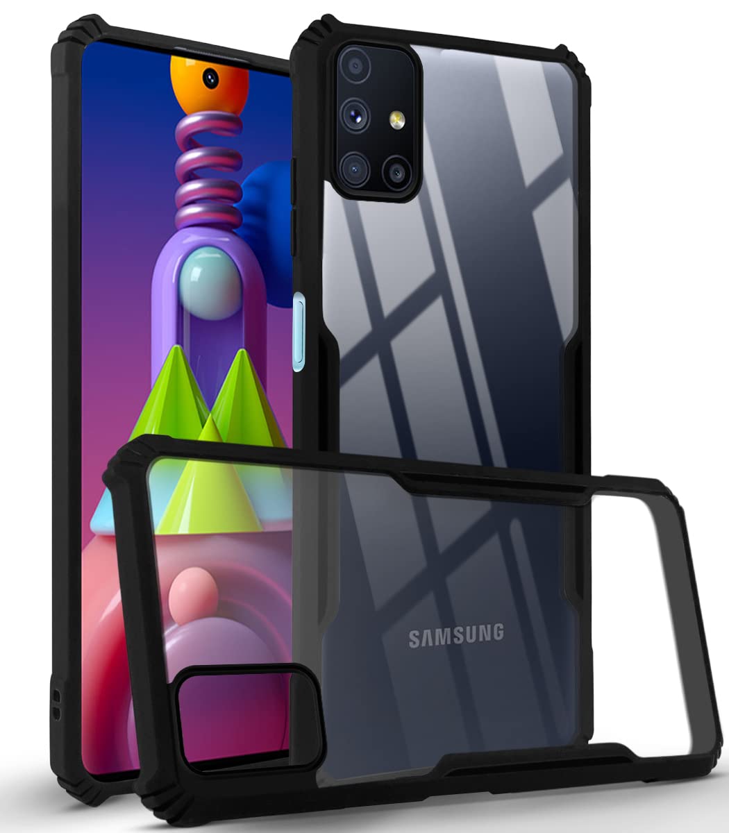 For Samsung Galaxy M51 Back Case Cover (Shockproof with Polycarbonate Clear Panel | Professional Black)