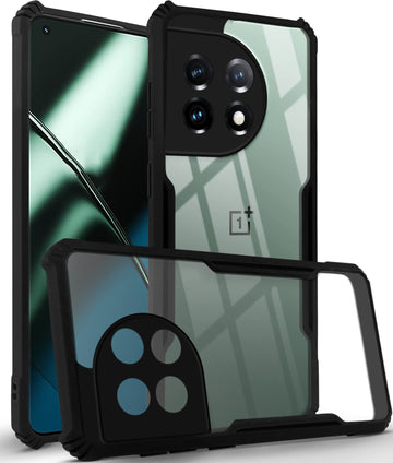 For OnePlus 11 5G Back Cover Case (Crystal Glass Back | Camera Protection | Shockproof Bumpers | Professional Black)