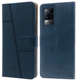 For Vivo V21e 4G Flip Cover Case (Stitched Leather Finish | Magnetic Closure | Inner TPU | Foldable Stand | Wallet Card Slots)