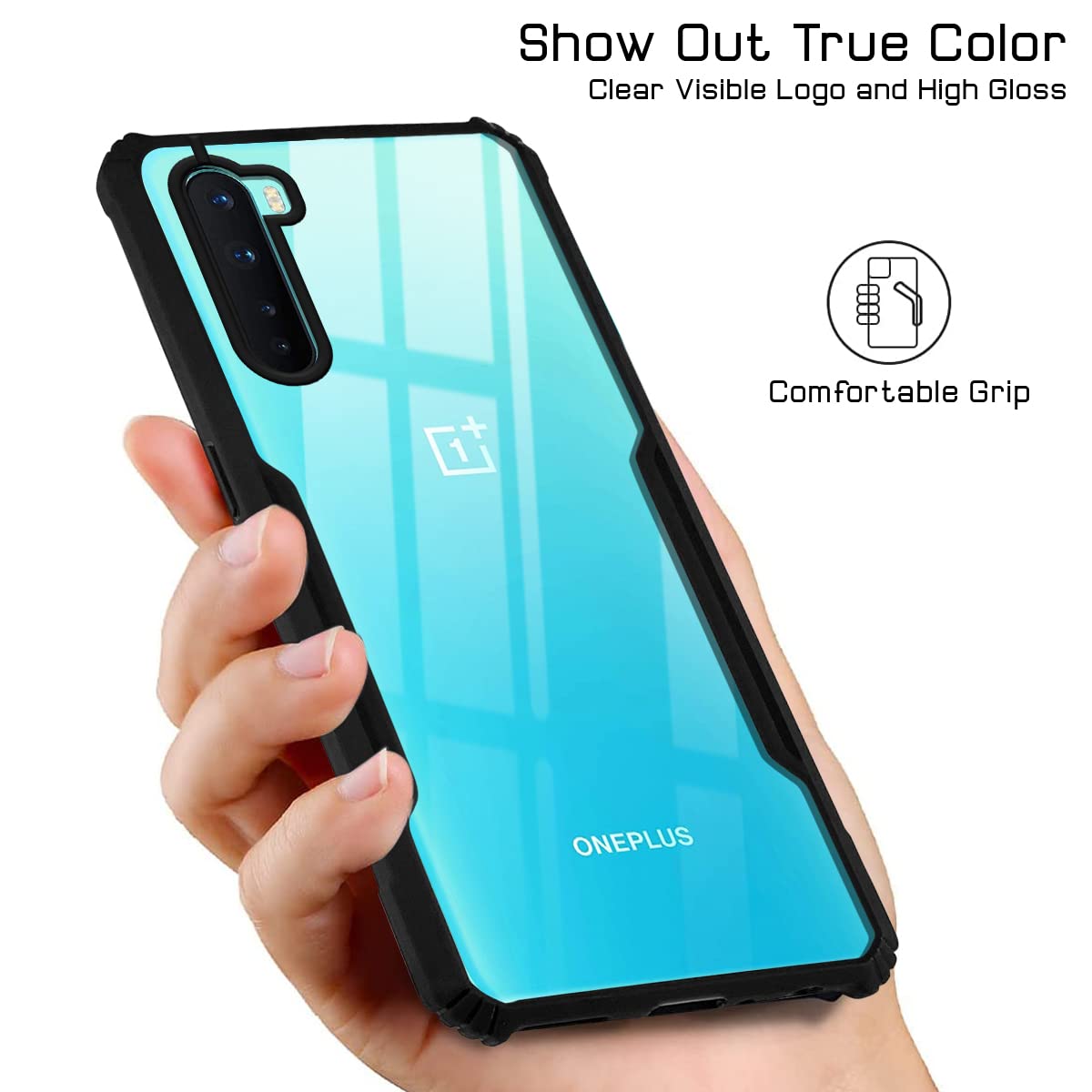 For OnePlus Nord Back Cover Case ( Shockproof with Polycarbonate Clear Panel | Professional Black)