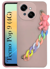 For Tecno Pop 9 4G Back Cover Girls Case with Bracelet (Wrist Hanging Chain | Teddy Toy Cartoon)