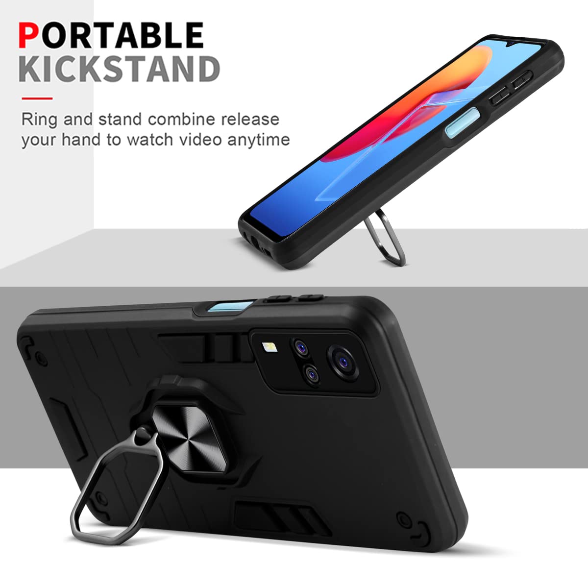For Vivo Y31 (2021) Back Cover Case (Dual Layer Hybrid Armor | Ring Holder & Kickstand in-Built | 360 Degree Shockproof)