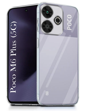 For Poco M6 Plus 5G Back Cover ( Silicone Clear Shockproof Case with Camera Protection and Dust Plugs | Transparent)