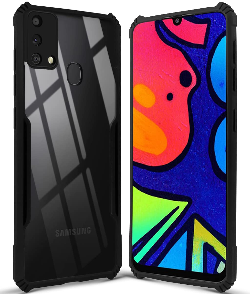For Samsung Galaxy M21s Back Case Cover (Crystal Glass Back | Camera Protection | Shockproof Bumpers | Professional Black)