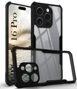 For Apple iPhone 16 Pro Back Cover Case ( Polycarbonate Clear Panel with Shockproof | Black)