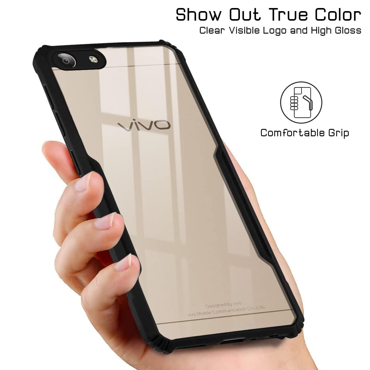For Vivo Y53 Back Cover Case(Shockproof with Polycarbonate Clear Panel | Professional Black)