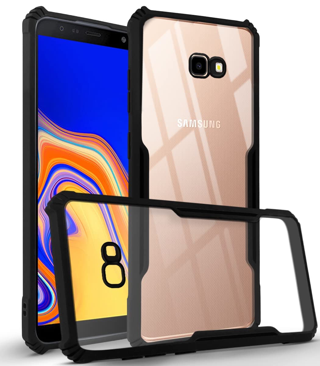For Samsung Galaxy J4 Plus Back Cover Case (Crystal Glass Back | Shockproof Bumpers)