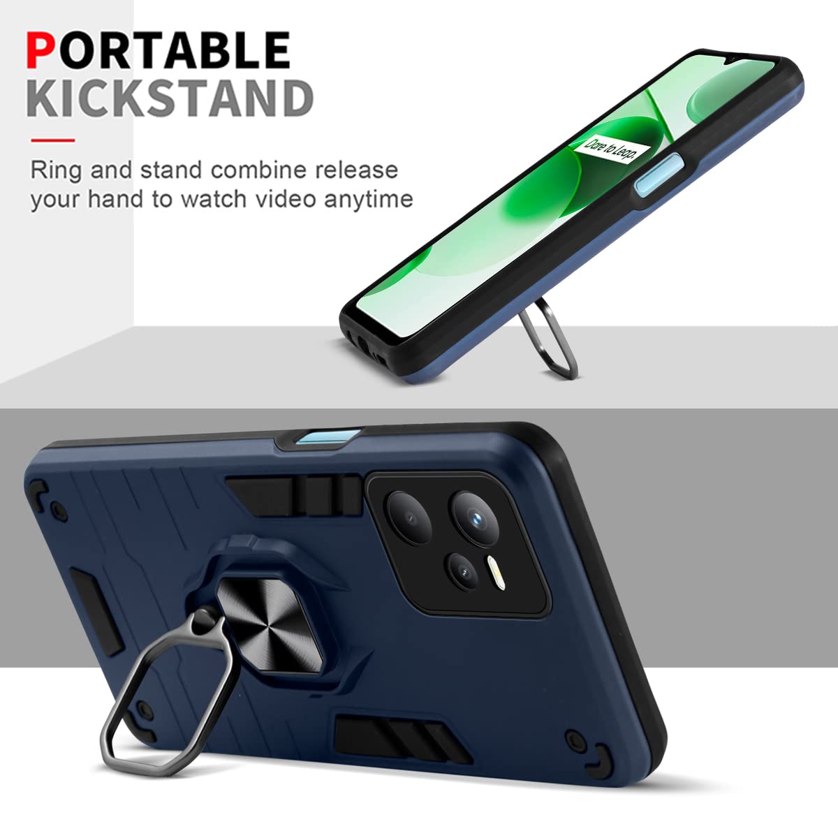 For Realme C35 Back Cover Case (Dual Layer Hybrid Armor | Ring Holder & Kickstand in-Built | 360 Degree Shockproof)