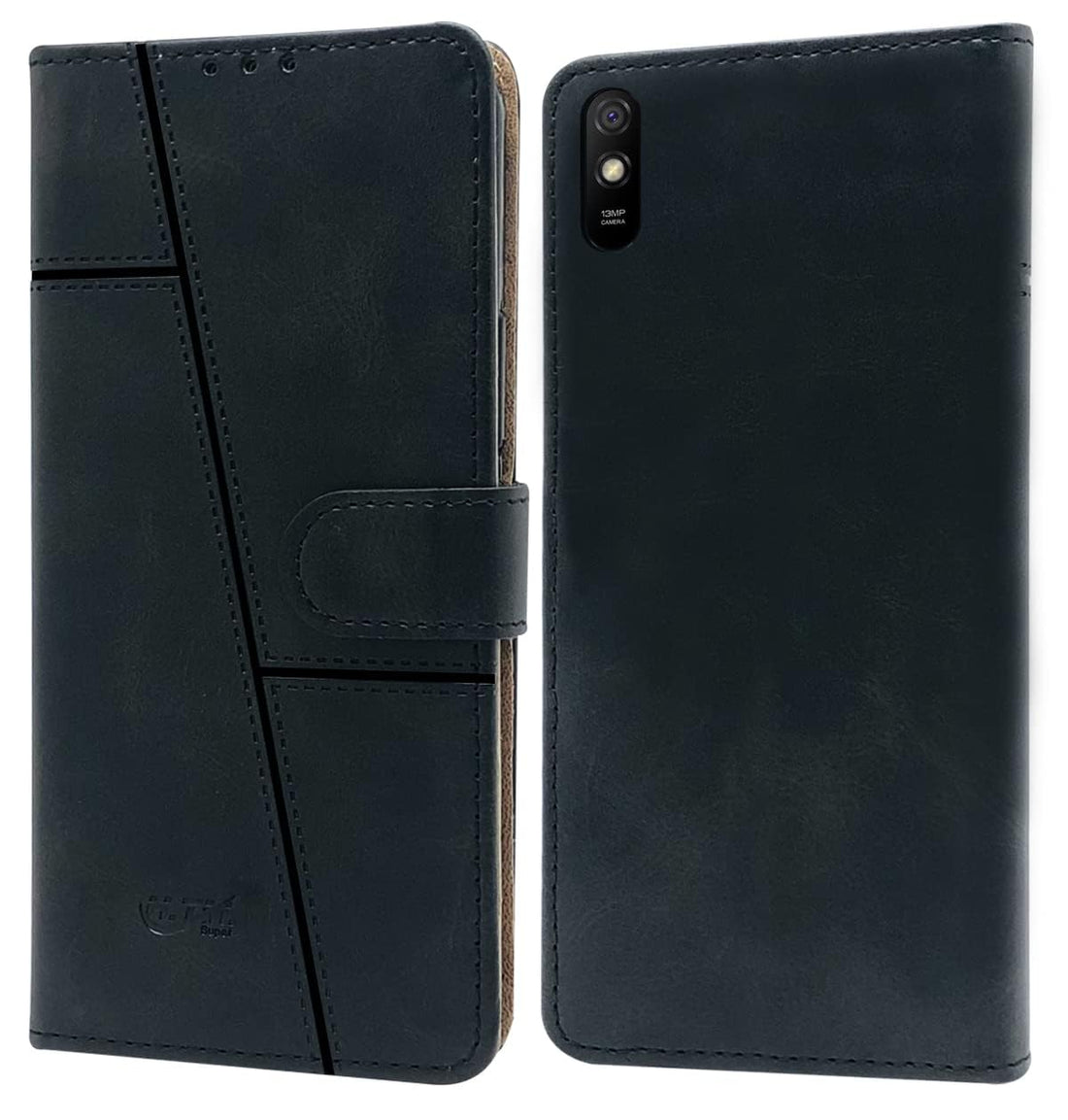 For Xiaomi Mi Redmi 9A | Redmi 9i Flip Cover Case (Stitched Leather with Magnetic Closure)