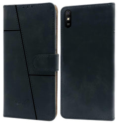 For Xiaomi Mi Redmi 9A | Redmi 9i Flip Cover Case (Stitched Leather with Magnetic Closure)