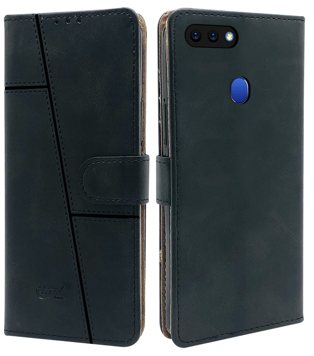 For Realme 2 Flip Cover Case (Stitched Leather Finish | Magnetic Closure | Inner TPU | Foldable Stand | Wallet Card Slots)