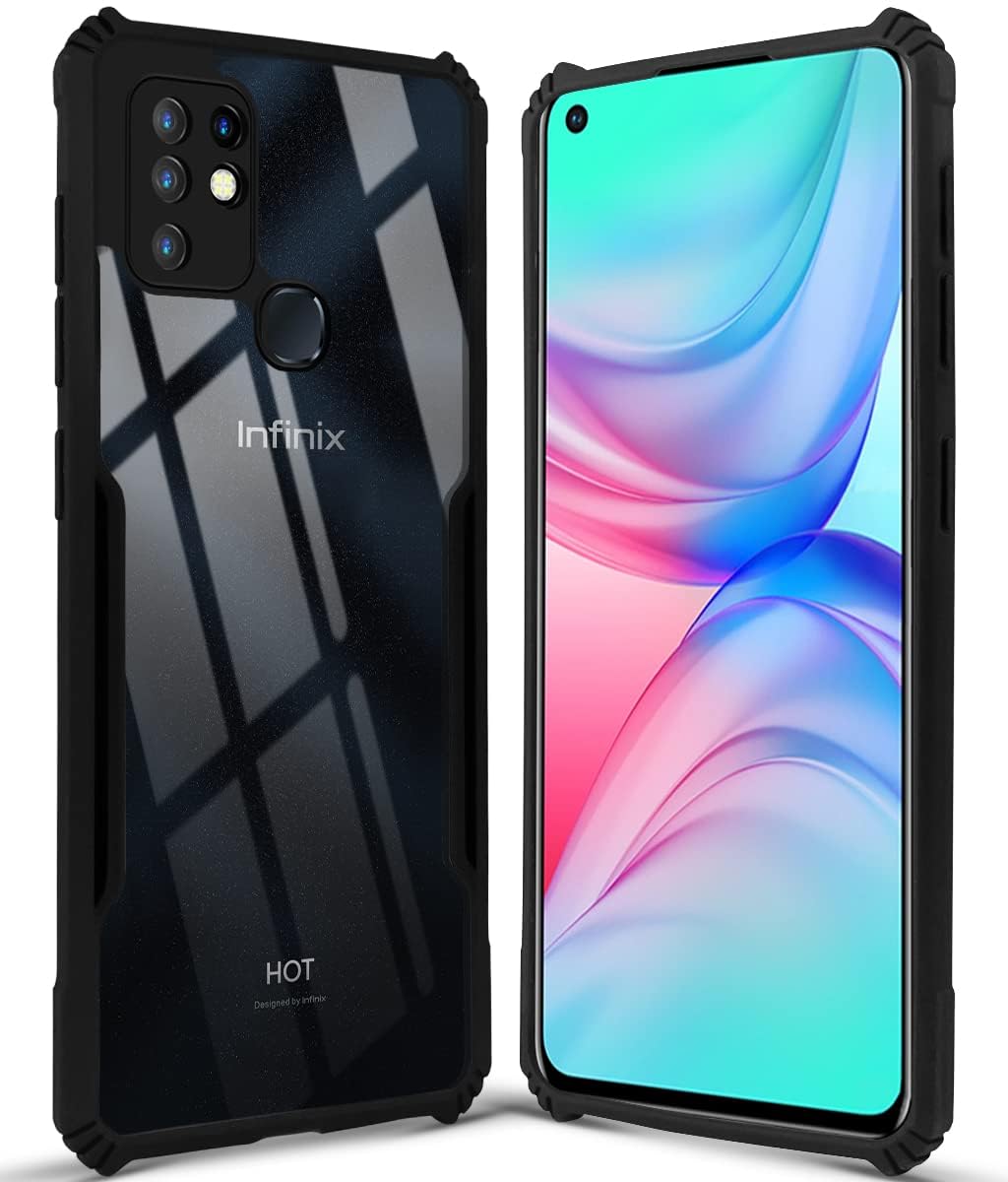 For Infinix Hot 10 Back Cover Case (Shockproof with Polycarbonate Clear Panel)