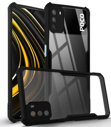 For Poco M3 Back Cover Case (Shockproof with Polycarbonate Clear Panel)