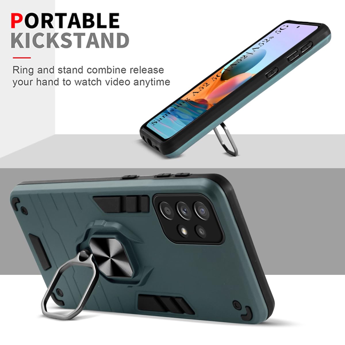 For Samsung Galaxy A52 | A52 5G | A52s 5G Back Cover Case (Dual Layer Hybrid | Ring Holder & Kickstand | 360 Degree Shockproof)