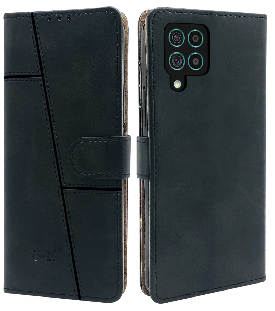 For Samsung Galaxy M62 Flip Cover Case (Stitched Leather Finish | Inner TPU | Foldable Stand | Wallet Card Slots)