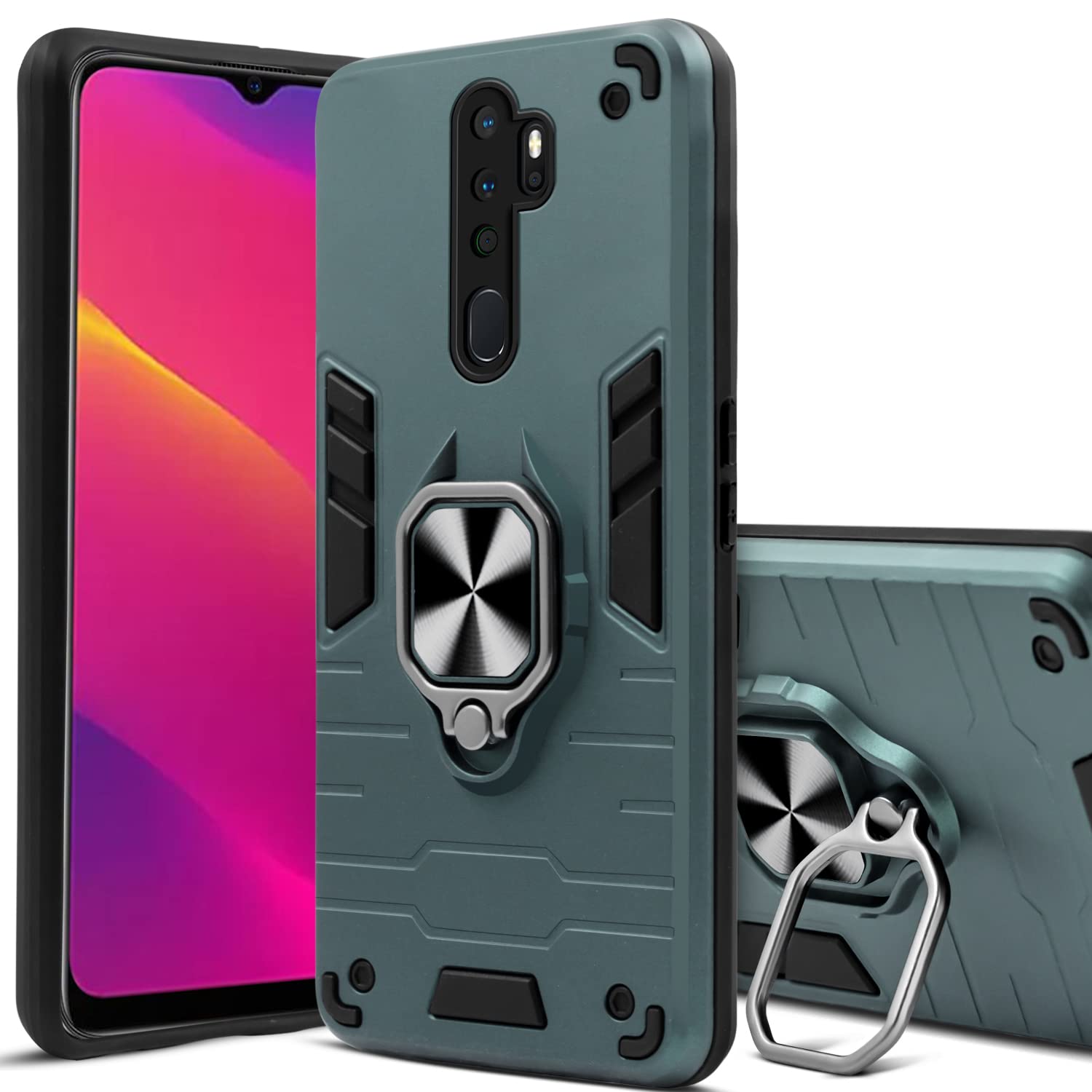 For Oppo A5 (2020) | Oppo A9 (2020) Back Cover Case (Dual Layer Hybrid Armor | Ring Holder & Kickstand in-Built | 360 Degree Shockproof Protection)