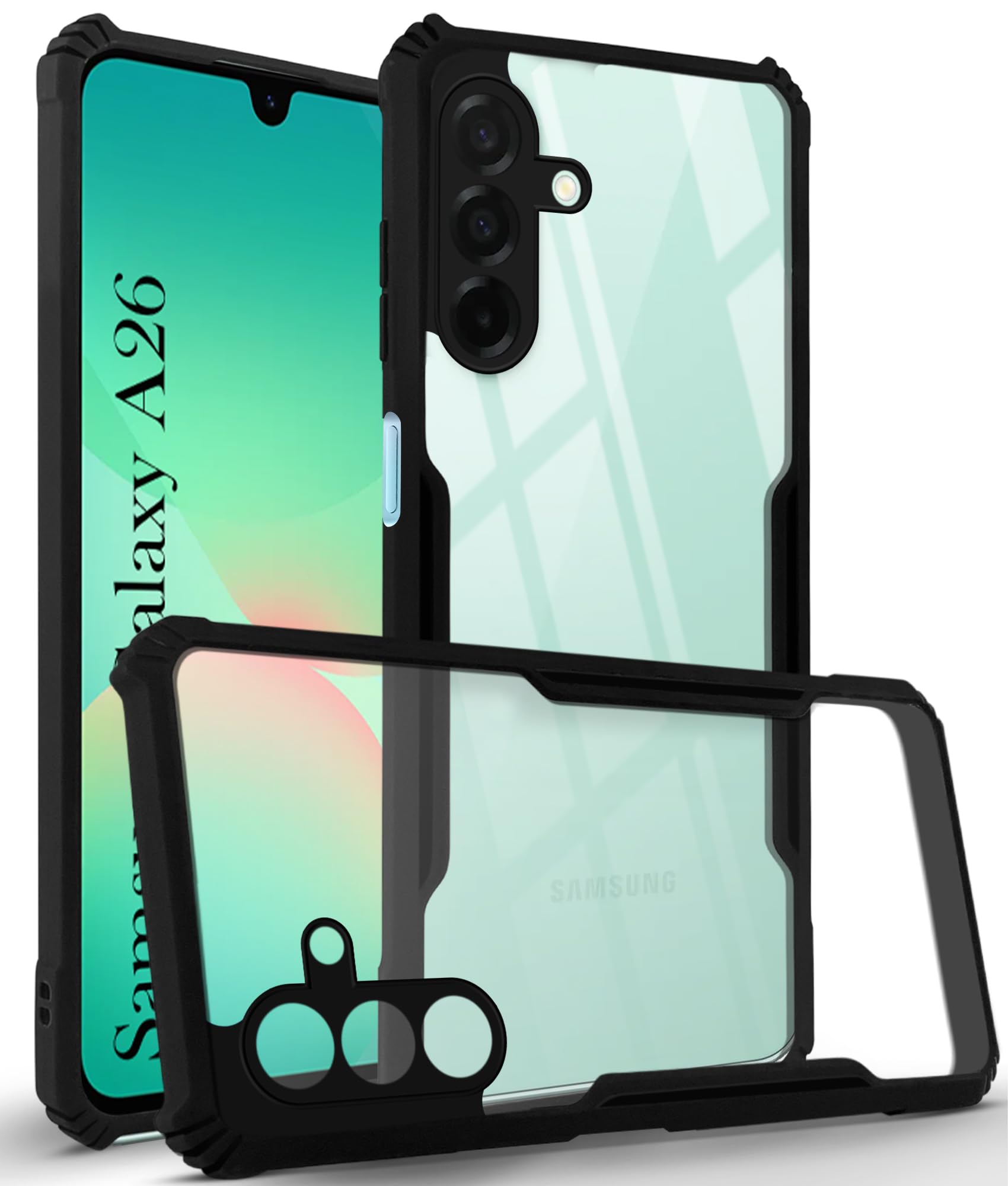 For Samsung Galaxy A26 5G Back Cover Case (Shockproof with Polycarbonate Clear Panel | Professional Black)