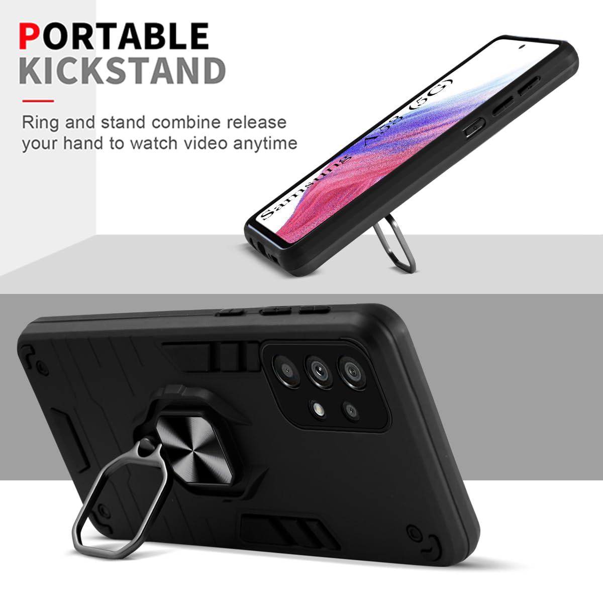 For Samsung Galaxy A53 5G Back Cover Case (Dual Embossed Design |Heavy Duty Screen and Camera Protection | Skidproof Texture | Matte Black)