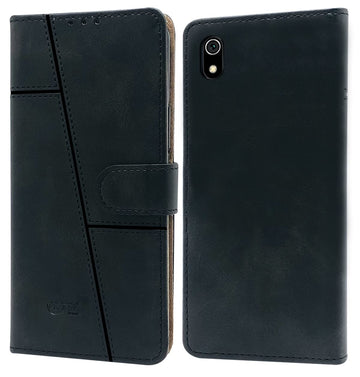 For Xiaomi Mi Redmi 7A Flip Cover Case (Professional Line Pattern| Magnetic Closure | Inner TPU | Inbuilt Stand & Pockets | Office Wallet Style Flip Cover)