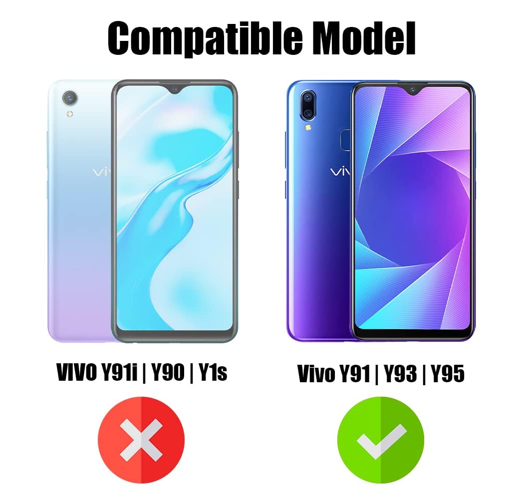 For Vivo Y95 | Vivo Y93 | Vivo Y91 Flip Cover Case (Stitched Leather Finish | Magnetic Closure | Inner TPU | Foldable Stand | Wallet Card Slots)